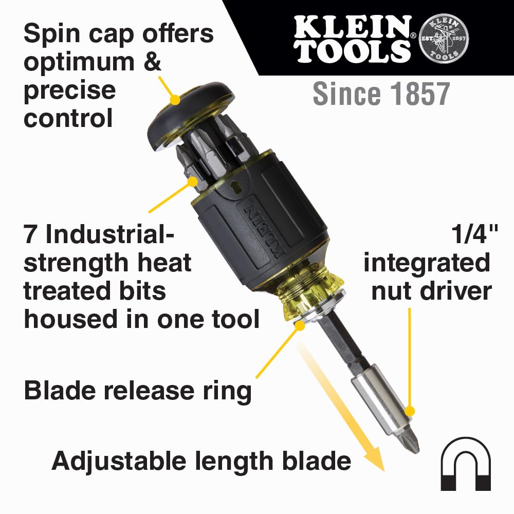 Klein Tools 80027 Screwdriver Set, 11-in-1 Multi-bit Screwdriver, 6-in-1 Stubby Screwdriver, Phillips, Slotted, Square, Torx Bits, 2-Piece