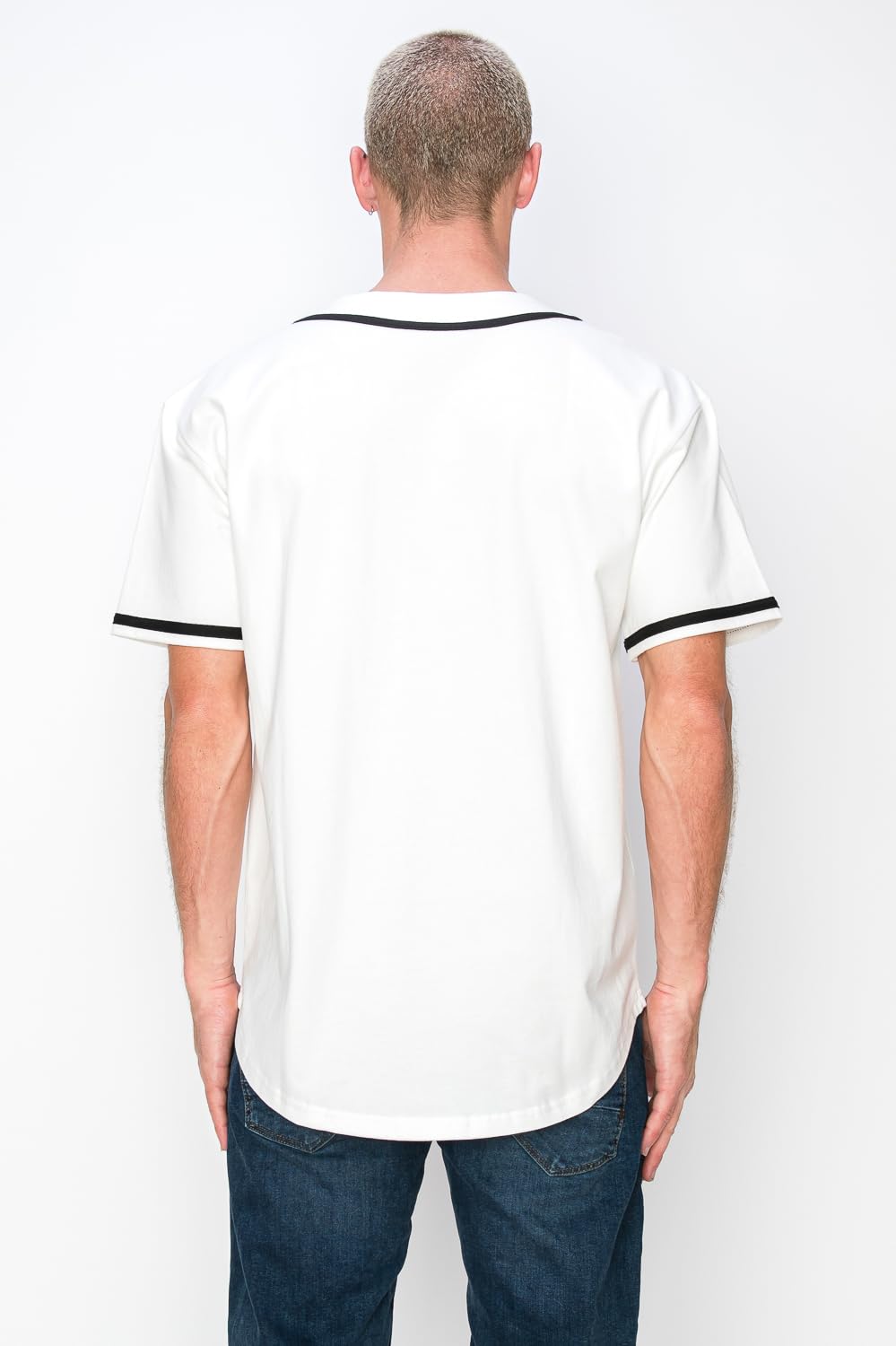 YURO-K Men's Cotton White Color Baseball Jersey with Piping/Made in Los Angeles