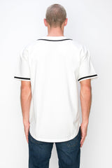 YURO-K Men's Cotton White Color Baseball Jersey with Piping/Made in Los Angeles