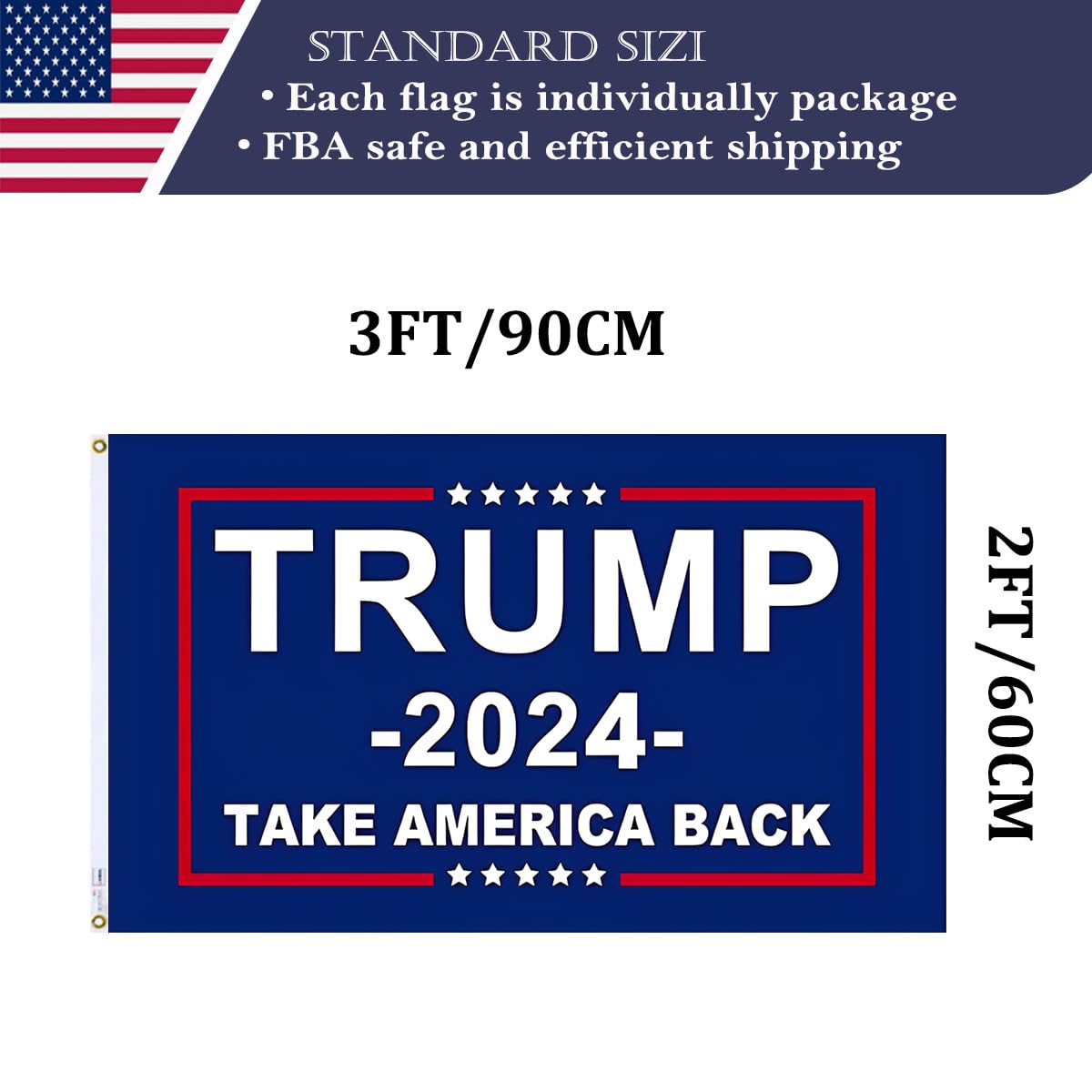 Double Sided Red Trump 2024 Flag 3x5 Made in USA Outdoor Heavy Duty 3 Ply Polyester Trump Take America Back Flag with White Starting Tape and 2 Brass Grommets