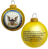 Christmas Tree Ornaments Made in The USA - 80mm / 3.25" Decorated Collectible Glass Balls from Christmas by Krebs - Handmade Hanging Holiday Decorations for Trees (Navy Emblem and Hymn, Silk)