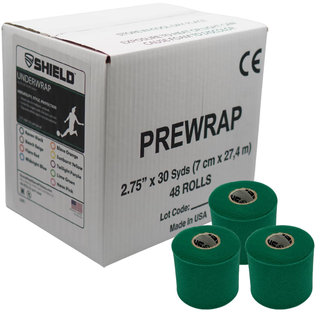 Shield Athletic Underwrap | Bulk Case 48 Rolls of PreWrap, Hair Tie, Headband, Patellar Support, Pre-Wrap Athletic Tape, 2.75" X 30 SYards, Foam Barrier Skin Protection, Flexible, Breathable Red