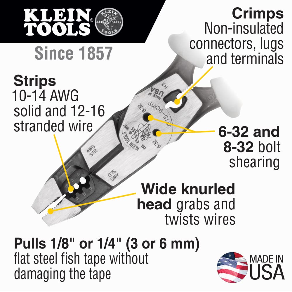 Klein Tools J215-8CR Multitool Pliers, Hybrid Multi Purpose Tool / Crimper, Wire Stripper, Bolt Shearing, Wire Grabbing, Twisting, Looping