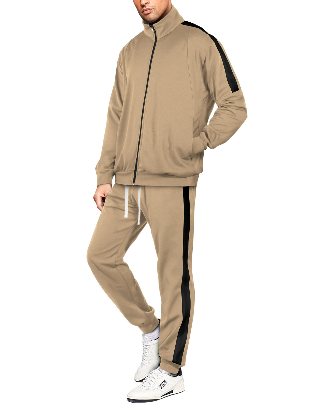 Hat and Beyond Mens Premium USA Made Striped Track Suit Athletic Casual Running Workout Sweat Suit Combo Track Jacket & Pant
