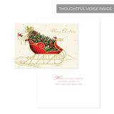 Masterpiece Sparkling Santa Christmas Cards / 16 Festive Holiday Cards Set With White Envelopes / 5 5/8" x 7 7/8" Winter Gold Foil Greeting Cards With Inside Verse/Made In The USA
