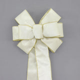 Ivory Brushed Velvet Gold Lame Backed Wire Edge Christmas Bow - Handcrafted in USA (8 inch bow)