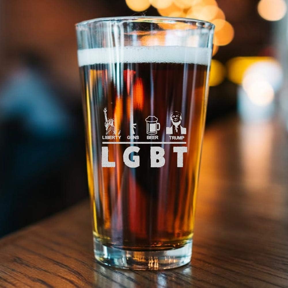 LGBT Liberty 2A Beer Trump | 16 oz Unique Beer Mug | Patriotic Old Fashioned Beer Tasting Pint Glasses For Men | Retirement Gifts For Men | Made In USA