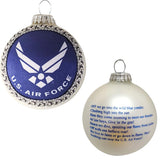 Christmas Tree Ornaments Made in The USA - 80mm / 3.25" Decorated Collectible Glass Balls from Christmas by Krebs - Handmade Hanging Holiday Decorations for Trees (Navy Emblem and Hymn, Silk)