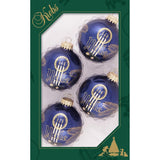 Glass Christmas Tree Ornaments - 67mm/2.625" [4 Pieces] Decorated Balls from Christmas by Krebs Seamless Hanging Holiday Decor (Frost with Blue & Silver Bethlehem Scene)