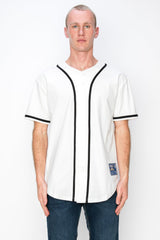YURO-K Men's Cotton White Color Baseball Jersey with Piping/Made in Los Angeles