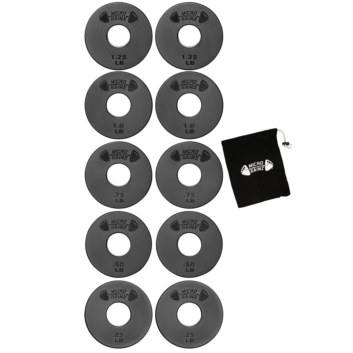 Micro Gainz 1-Inch Center Hole Standard Fractional Weights Plate Sets, 10 Piece Dumbbell & Barbell Set of Plates with Bag for Strength Training and Weight Lifting, Made In USA