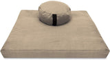 Bean's ZAFU + ZABUTON Meditation Set - Round Buckwheat Filled ZAFU Pillow + Large Cotton Filled ZABUTON Floor Pad - Natural Hemp - Traditional Tibetan Zen Mindfulness Seat Kit - Made in USA