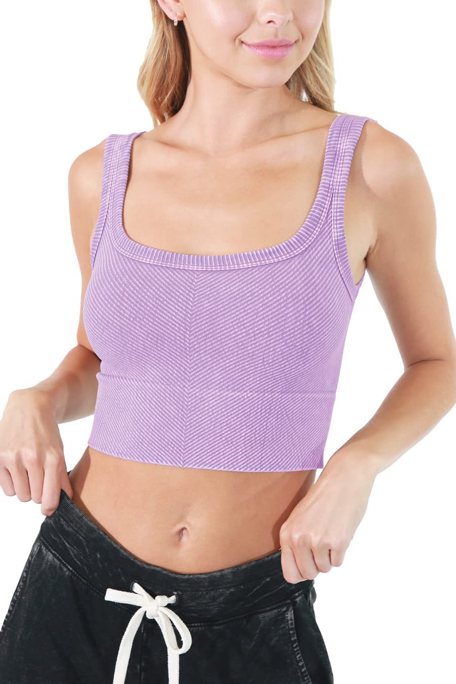 NIKIBIKI Women Seamless Vintage Chevron Ribbed Crop Top, Made in U.S.A, One Size