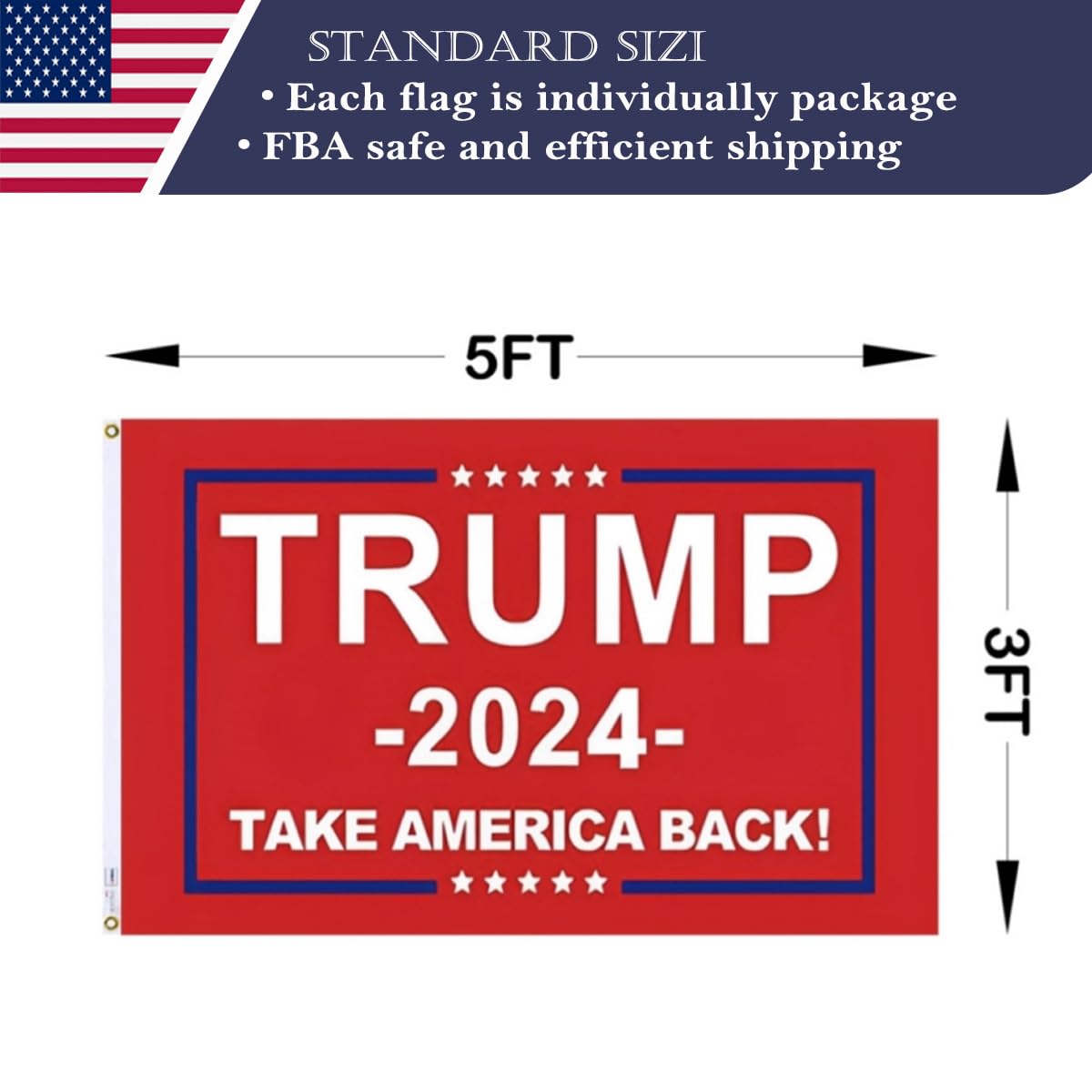 Double Sided Red Trump 2024 Flag 3x5 Made in USA Outdoor Heavy Duty 3 Ply Polyester Trump Take America Back Flag with White Starting Tape and 2 Brass Grommets