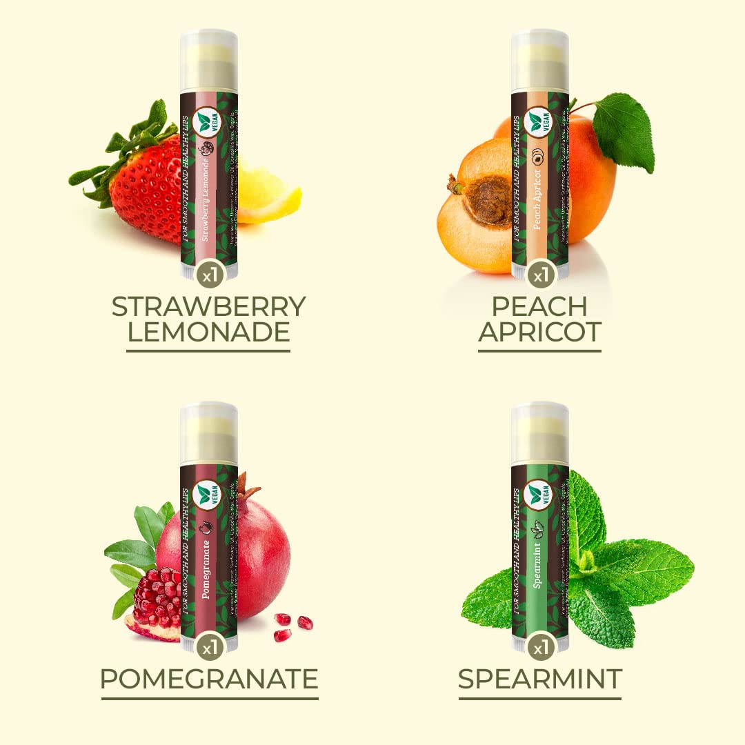 USDA Organic Lip Balm 6-Pack by Earth's Daughter Stocking Stuffers - Fruit Flavors, Beeswax, Coconut Oil, Vitamin E - Best Lip Repair Chapstick for Dry Cracked Lips - Moisturizing Lip Care