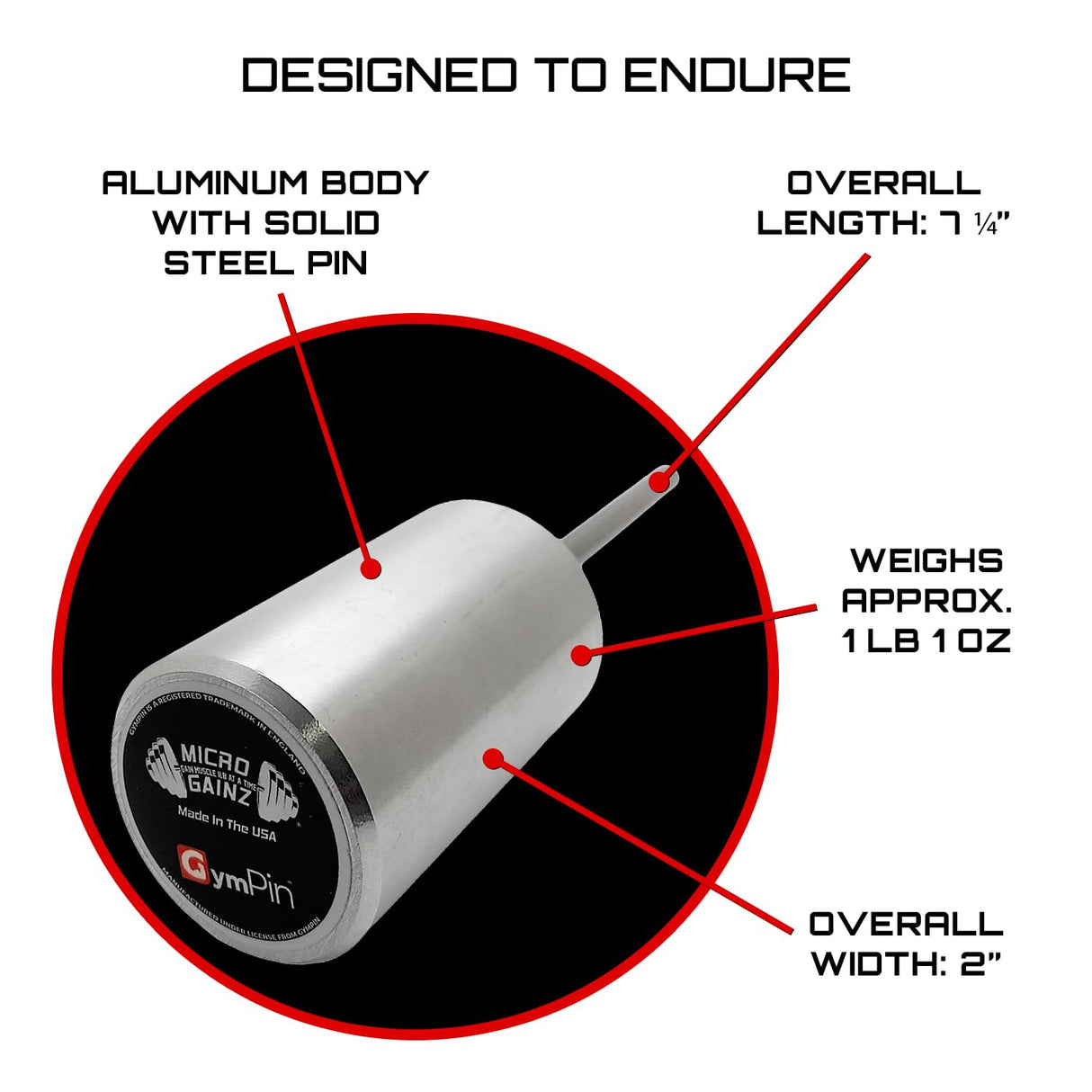 Micro Gainz GymPin Weight Stack Extender Pin for Cable Machine & Home Gym, Designed for Weight Lifting & Strength Training Allowing Additional Olympic Weight Plates, Made in The USA