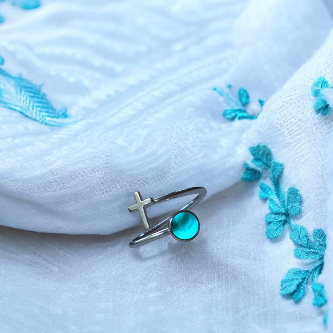 Recycled Antique Bottles and Glassware Sterling Silver At The Cross Adjustable Ring (Aqua Vintage Mason Jar)