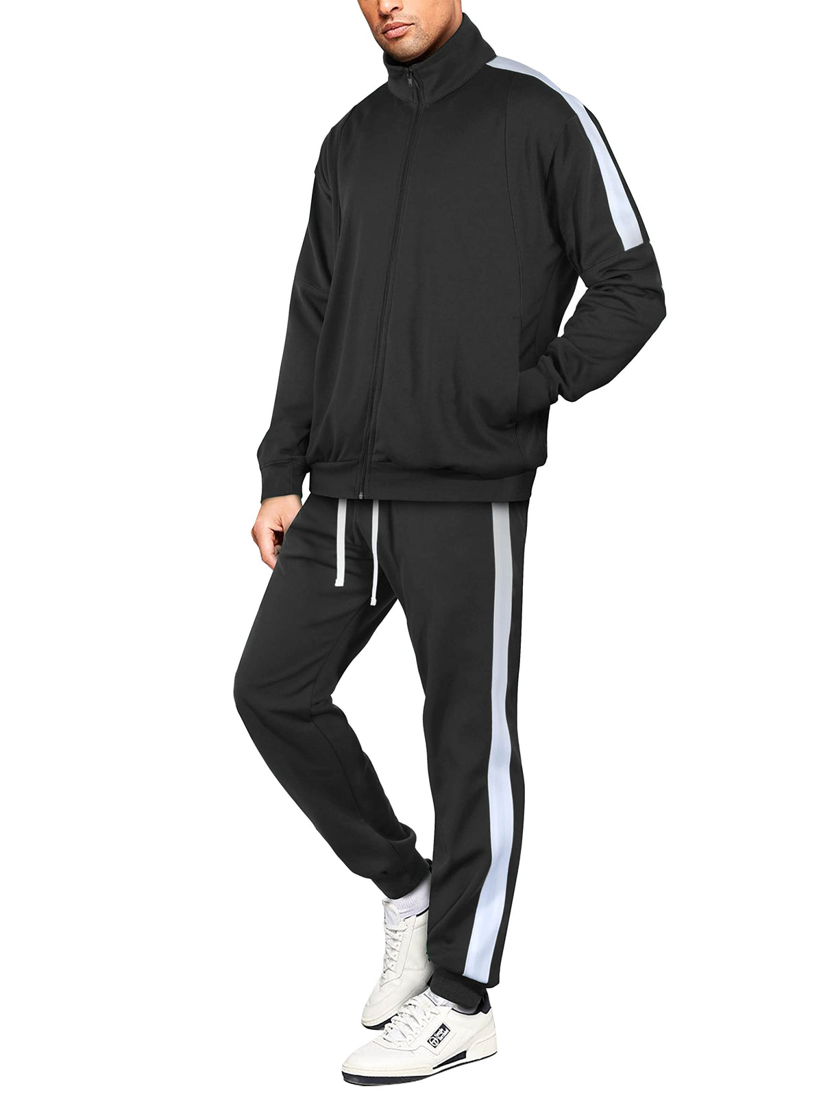 Hat and Beyond Mens Premium USA Made Striped Track Suit Athletic Casual Running Workout Sweat Suit Combo Track Jacket & Pant