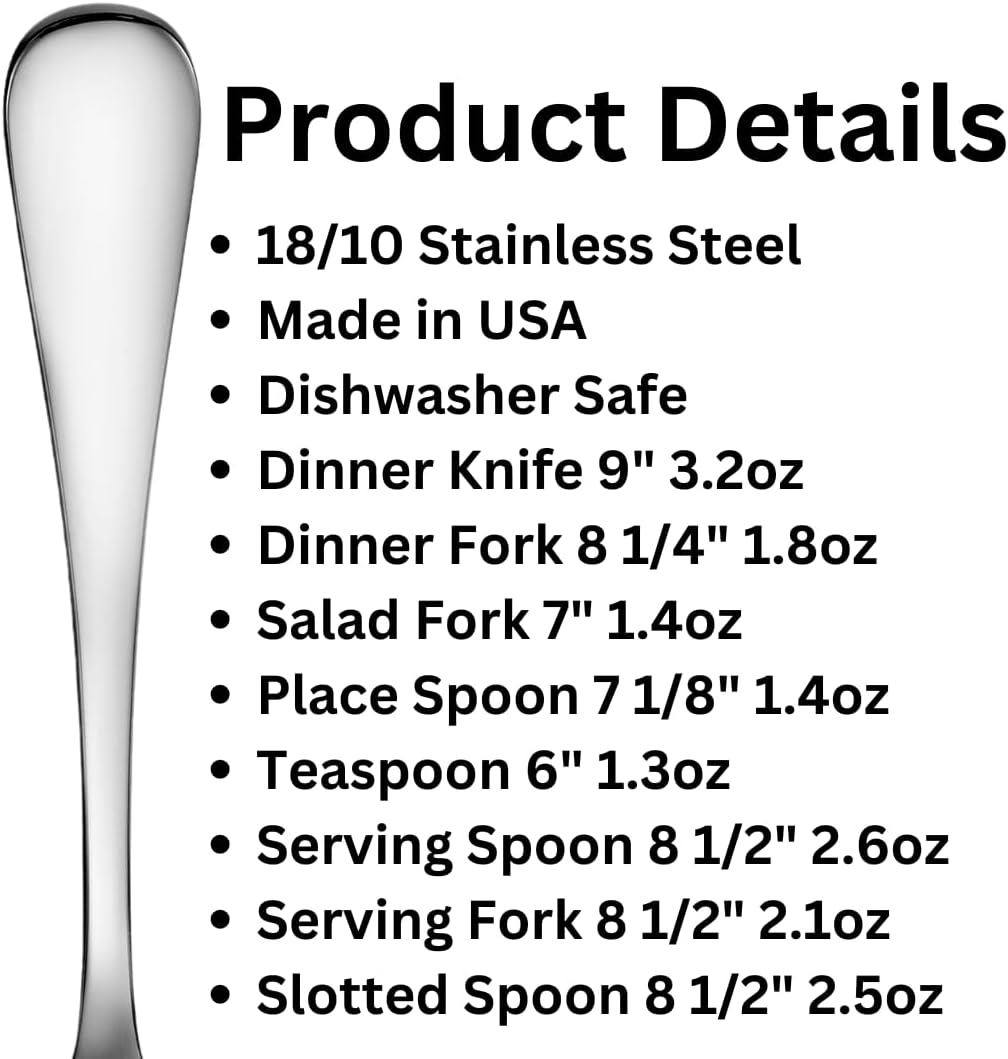 Liberty Tabletop Annapolis 43 Piece Flatware Set Service for 8 Includes 3pc Serving Set Mirror (Bright) Finish MADE IN USA