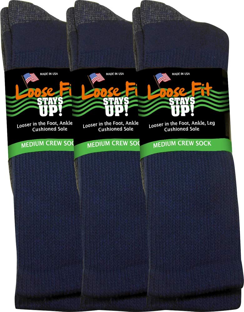 Men's and Women's Casual Crew Socks (Pack of 3) Made in USA! Cushioned Sole