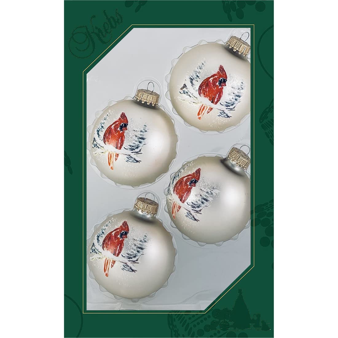 Glass Christmas Tree Ornaments - 67mm/2.625" [4 Pieces] Decorated Balls from Christmas by Krebs Seamless Hanging Holiday Decor (Frost with Blue & Silver Bethlehem Scene)