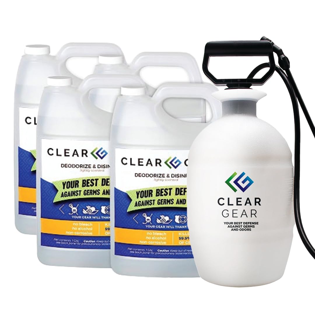 Disinfectant, Cleaner, and Deodorizer Bundle for Sports Equipment, Gyms, and Fitness Centers - EPA-Registered, Hospital Grade, Made in USA - 1 Gallon Bottle + (4) 1 Gallon Bottle Bundle