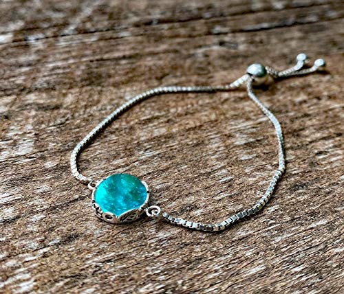 Bottled Up Designs Handmade Vintage Botanical Series Adjustable Slider Bracelet, Recycled Glass, Sterling Silver, Eco Friendly, Made in USA, Birthday Gifts, Mothers Day, Women (Mason Jar (Aqua))