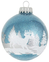 Glass Christmas Tree Ornaments - 67mm/2.625" [4 Pieces] Decorated Balls from Christmas by Krebs Seamless Hanging Holiday Decor (Frost with Blue & Silver Bethlehem Scene)