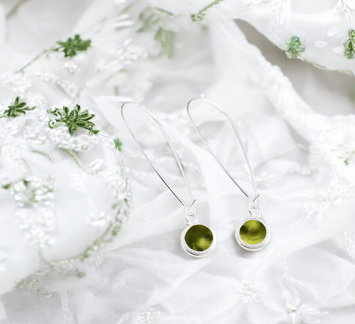 Bottled Up Designs Handmade Recycled Vintage Olive Green Wine Bottle Long Drop Charm Earrings