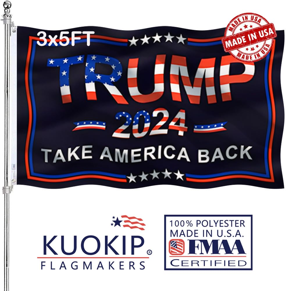 Double Sided Red Trump 2024 Flag 3x5 Made in USA Outdoor Heavy Duty 3 Ply Polyester Trump Take America Back Flag with White Starting Tape and 2 Brass Grommets