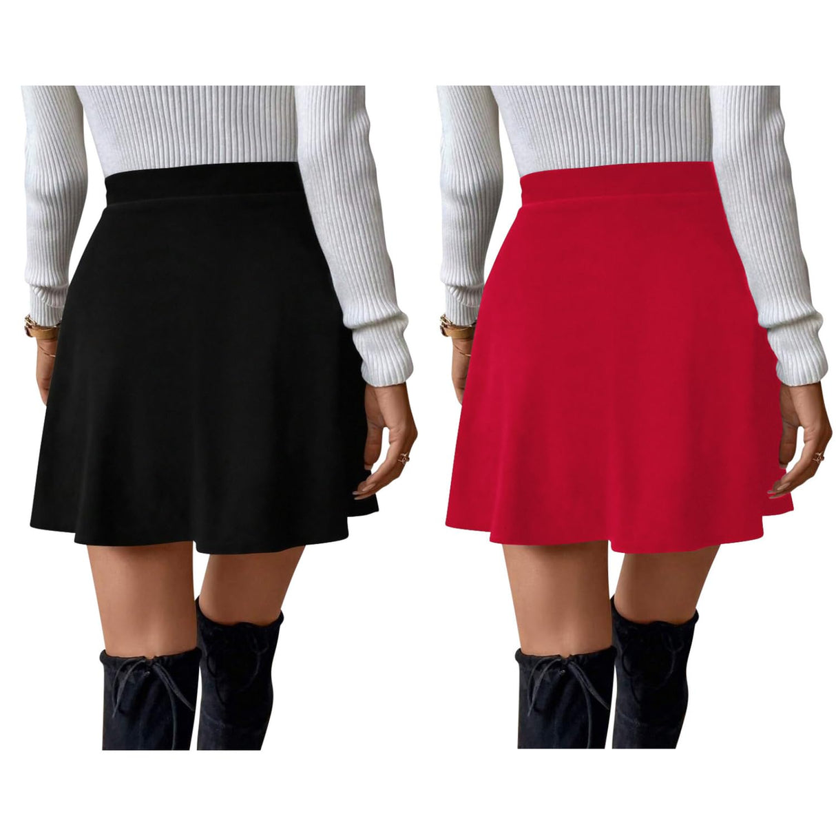 Sweet Hearts Women’s 2-Pack Basic Skater Skirt- Versatile Stretchy Mini Flared Skirt Made in USA