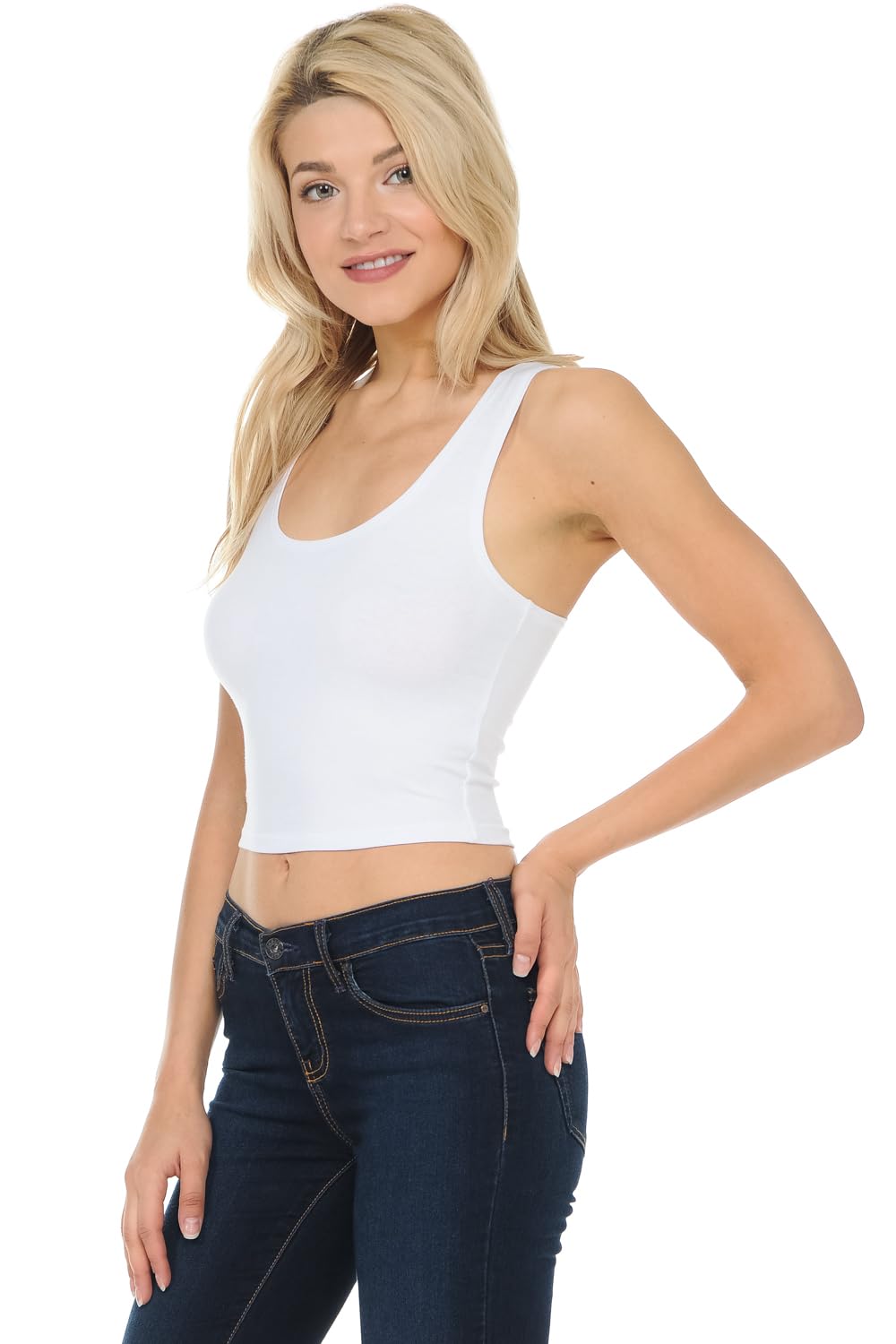 7Wins Women's Casual Solid Sleeveless Crop Top Basic Round Neck Tank Top