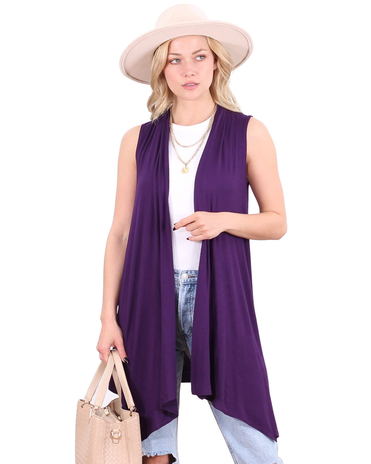 Popana Womens Sleeveless Lightweight Summer Open Front Long Duster Cardigan Vest Plus Size Made in USA