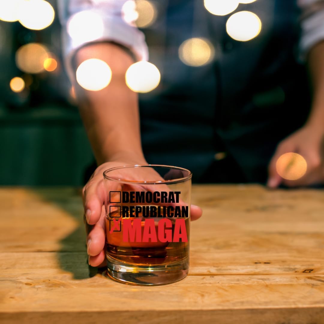 100% MAGA, Maga Party Novelty Glass Made in the USA 10.5 oz Whiskey Glass for Dad, Gift for Husband, Stepfather Gift Idea, Unique Gifts for Men, Trump Stuff, Maga Merch