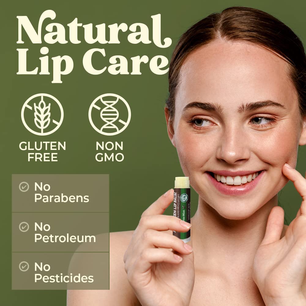 USDA Organic Lip Balm 6-Pack by Earth's Daughter Stocking Stuffers - Fruit Flavors, Beeswax, Coconut Oil, Vitamin E - Best Lip Repair Chapstick for Dry Cracked Lips - Moisturizing Lip Care