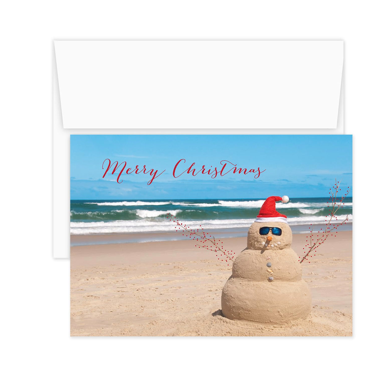 Masterpiece Sparkling Santa Christmas Cards / 16 Festive Holiday Cards Set With White Envelopes / 5 5/8" x 7 7/8" Winter Gold Foil Greeting Cards With Inside Verse/Made In The USA