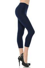 LeggingUSA Women's Solid Cotton Yoga Capri Leggings-Made in USA