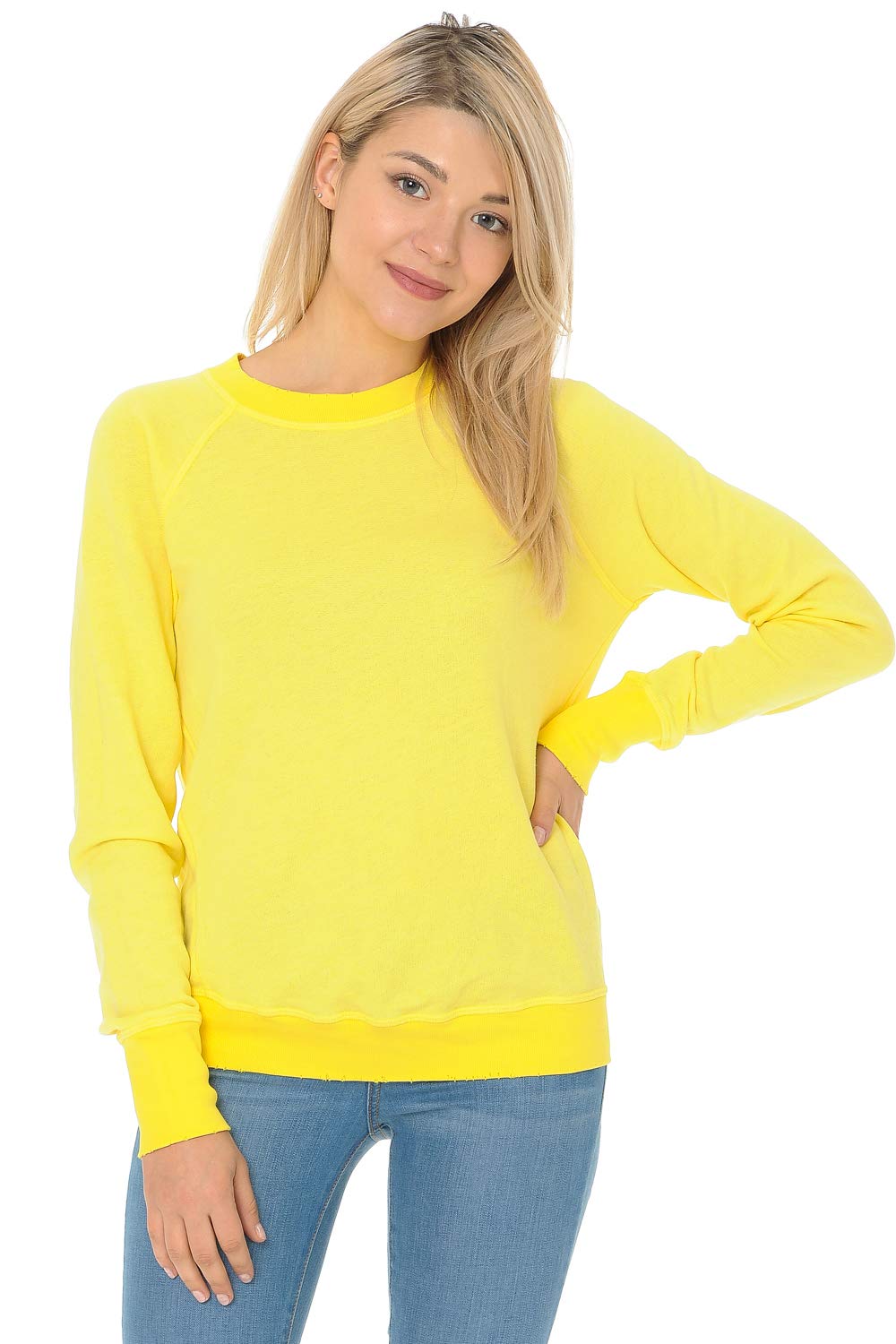 YURO-K Women's Premium Long Sleeve Crew Neck Vintage Raglan Sweatshirt Pullover X-Small - X-Large