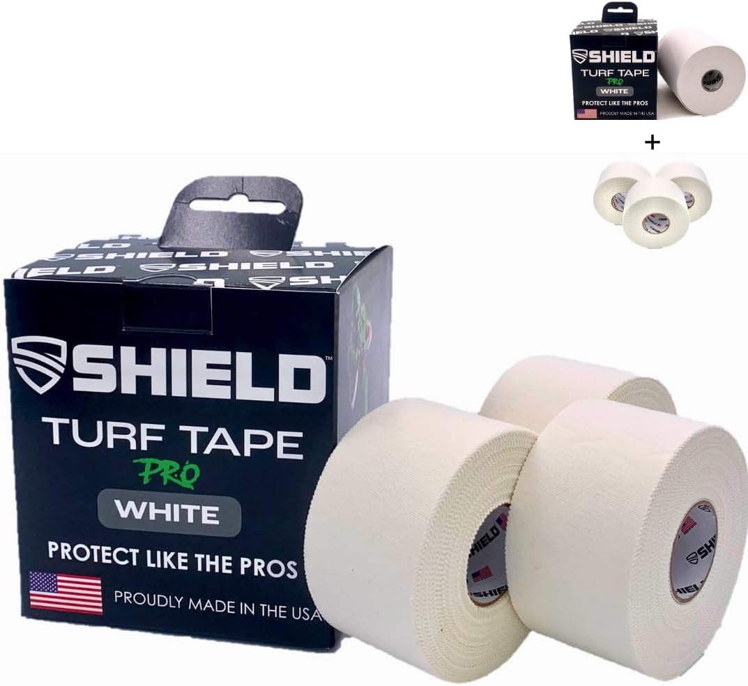 SHIELD Turf Tape Pro XL | Turf Tape for Arms Football - Made in USA - White, 4-Way Stretch, Waterproof, Long Lasting 4 in x 30 ft + SHIELD | 3 Pack Athletic Tape (White)