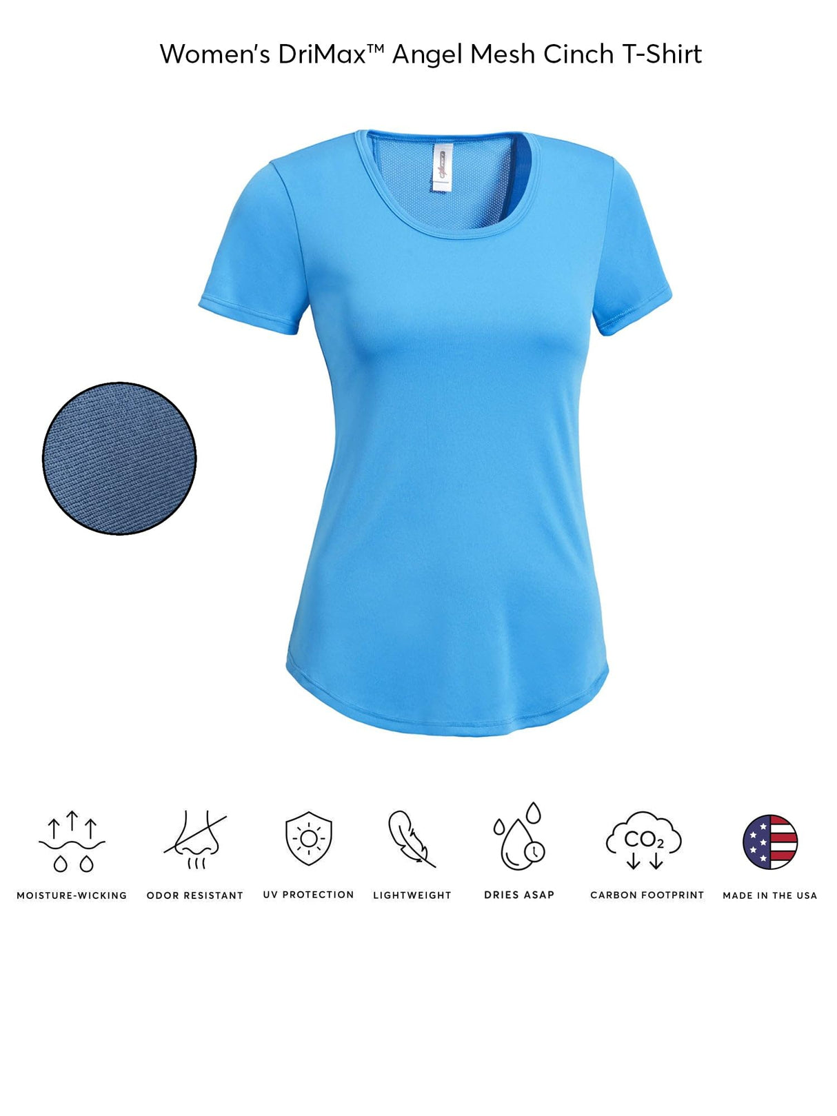 Expert Brand USA-Made Women's Drimax Angel Mesh Cinch Performance T-Shirt for Training Sports Hiking Workout