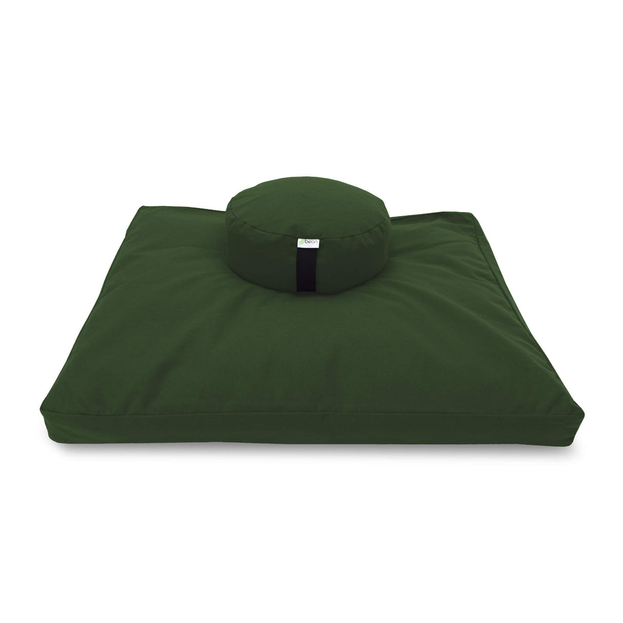 Bean's ZAFU + ZABUTON Meditation Set - Round Buckwheat Filled ZAFU Pillow + Large Cotton Filled ZABUTON Floor Pad - Forest Green Cotton Canvas - Traditional Tibetan Zen Mdfulness Seat Kit - Made USA