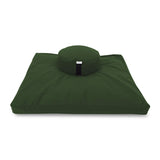 Bean's ZAFU + ZABUTON Meditation Set - Round Buckwheat Filled ZAFU Pillow + Large Cotton Filled ZABUTON Floor Pad - Forest Green Cotton Canvas - Traditional Tibetan Zen Mdfulness Seat Kit - Made USA