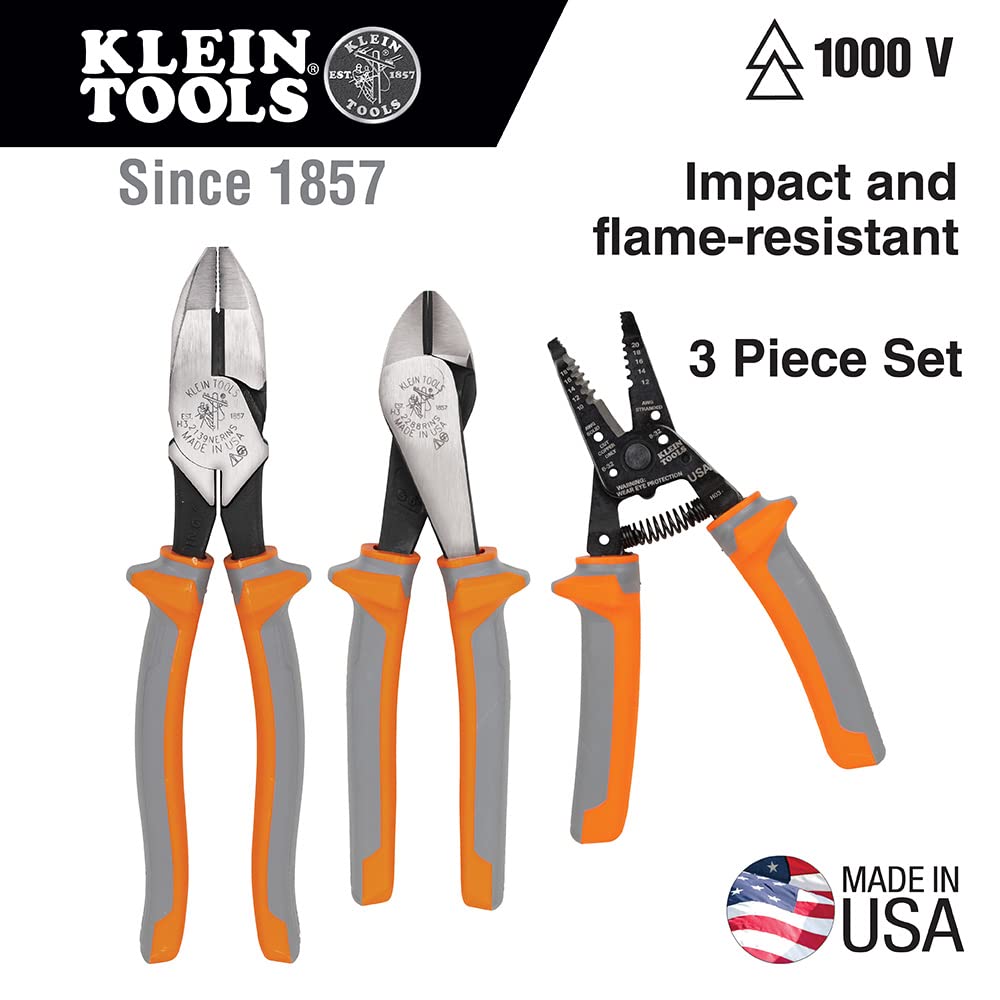 Klein Tools 2139NERINS 1000V Insulated Side Cutter Pliers, Made in USA, High Leverage Design, Induction Hardened Knives, 9-Inch