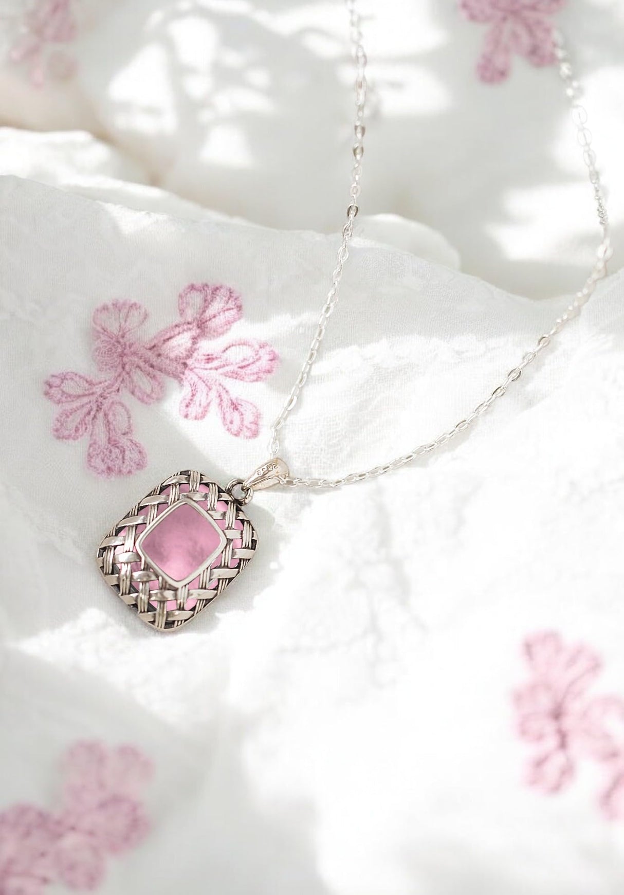 Bottled Up Designs Handmade Vintage Quilted Square Necklace, Sterling Silver, Eco Friendly, Made in USA, Birthday Gifts, Mothers Day, Women, Anniversary (Clear Dairy Bottle)