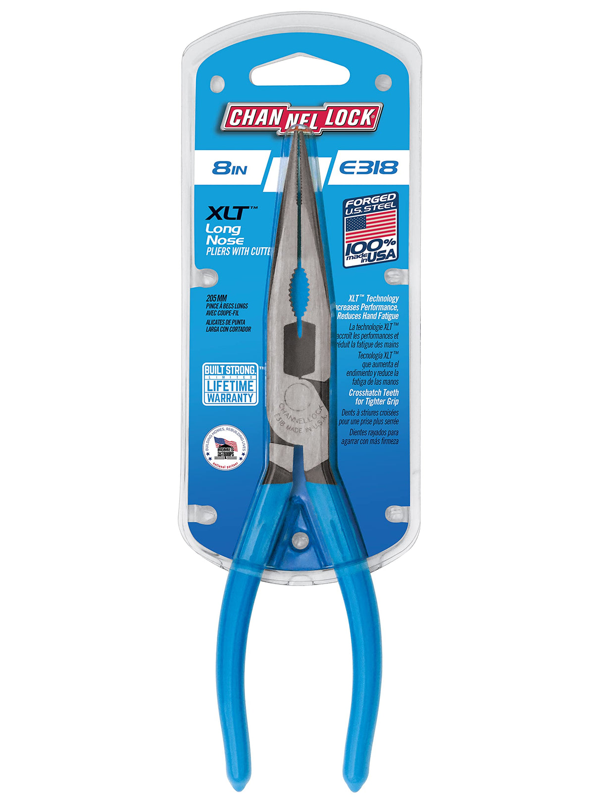 Channellock 326 6-Inch Long Nose Plier with Side Cutter, Blue