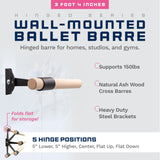 VITA Barre Wall-Mounted Single Ballet Barre, Traditional, Wood and Aluminum | Hinged Height, Made in USA, Home, Studio or Gym Exercise Equipment for Kids & Adults | Dance, Fitness, Pilates