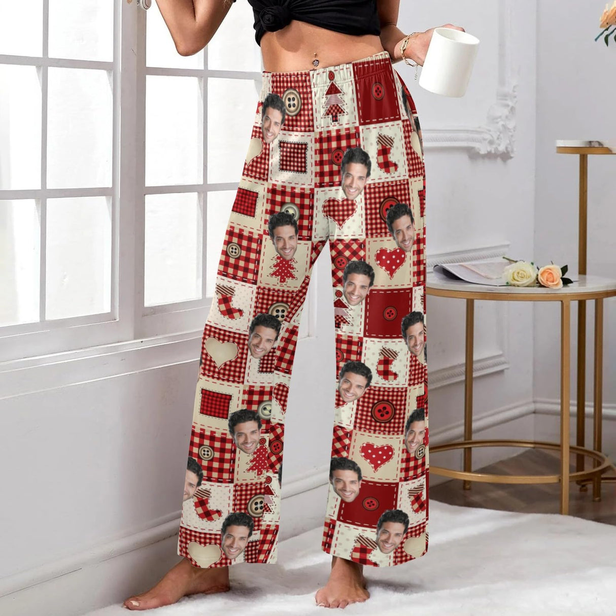 Custom Pajamas Pants with Photo for Men Women:Made in USA Personalized Pajama Trousers,Gifts for Wife Husband