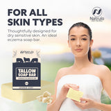 Beef Tallow Soap Bar – All Natural Grass Fed Tallow Soap Lavender – Moisturizing Face & Body Wash Great for Eczema, Dry, Itchy, Sensitive Skin – Handcrafted Bath Soap for Adults, Kids, Made in USA