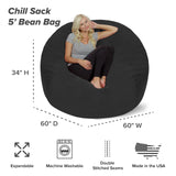 Chill Sack Bean Bag Chair: Giant 5' Memory Foam Furniture Bean Bag - Big Sofa with Soft Micro Fiber Cover - Black
