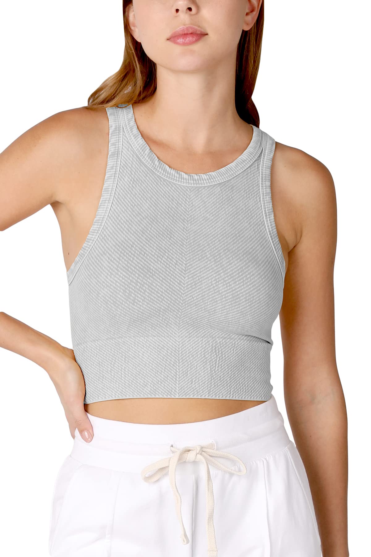 NIKIBIKI Women Seamless Vintage Chevron High Neck Crop Top, Made in U.S.A, One Size